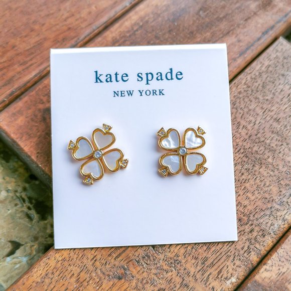Kate Spade Legacy Logo Demi Fine Spade Flower Gold Stud Earrings